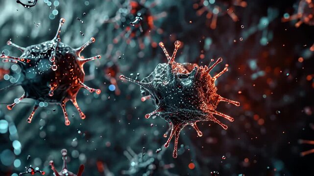 Microscopic Menace: A high-magnification captures the intricate structure of a deadly virus, presenting its ominous presence in a vivid, detailed manner.