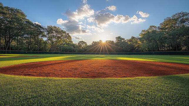 Baseball field on a sunny day.