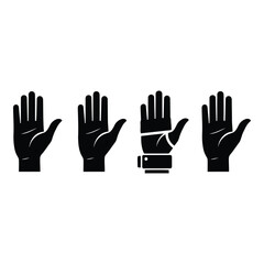 Obraz premium Four black hand icons with one hand wearing a protective glove