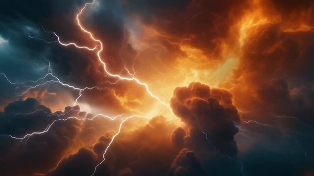 Fire melding with lightning in a stormy sky