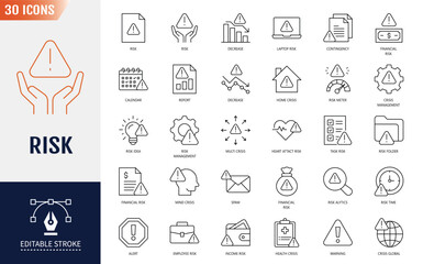 Risk icon set. Warning, alarm, and more. Vector illustration. Editable stroke