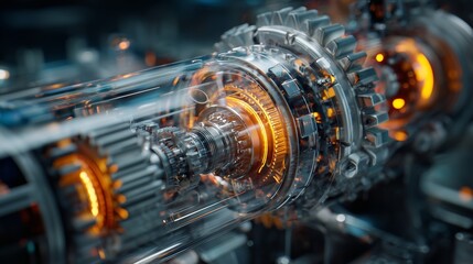 Detailed Look at Intricate Mechanical Gears with Illuminated Components Showcasing Precision Engineering and Technological Innovation