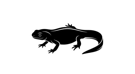 Naklejka premium Black Silhouette of a Newt or Salamander on a White Background.