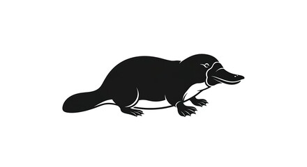 Fototapeta premium Black Silhouette of a Platypus Animal.