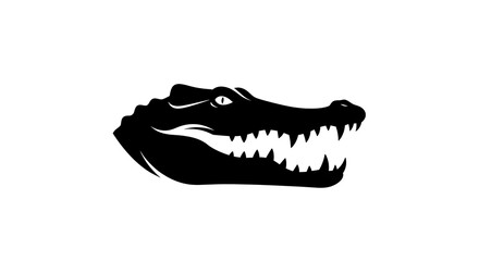 Black Silhouette of an Alligator Head with Sharp Teeth.