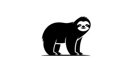 Naklejka premium Black Sloth Silhouette on White Background, Simple Animal Illustration.