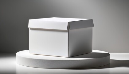 white cardboard box on round platform