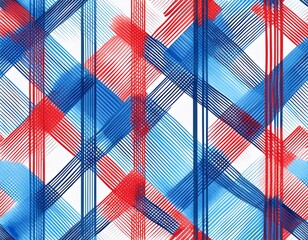 watercolor stripe plaid seamless pattern of blue and red stripes on white background