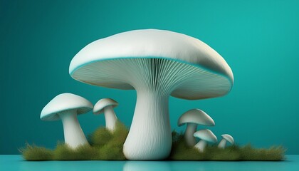 white mushroom on turquoise background