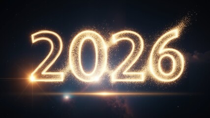 Glowing 2026 numbers created with sparkling light on dark background  
