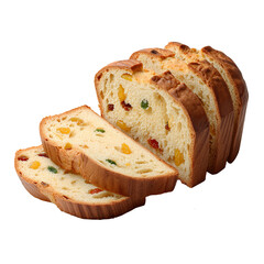 Sweet, fluffy bread with candied fruits isolated