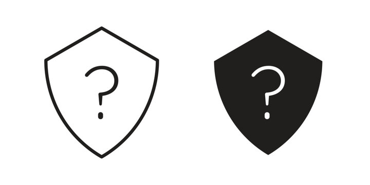 Shield interrogation icon set. Outline symbol editable.