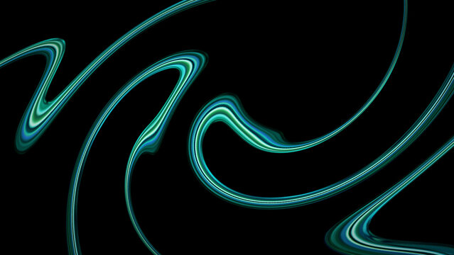 Abstract Shiny Wavy Lines Background with Bright Reflective Liquid Flow and Dark Space for Modern Tech Banner or Artistic Digital Media