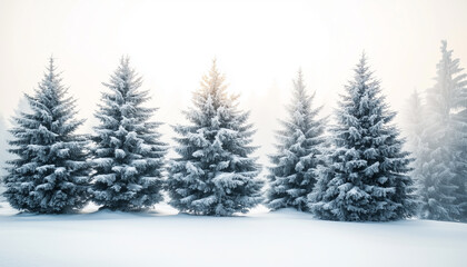 Naklejka premium A peaceful winter landscape with pine trees dusted with fresh snow.