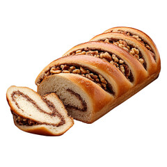 Sweet bread with walnut cocoa isolated on transparent background