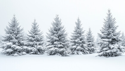 Obraz premium A peaceful winter landscape with pine trees dusted with fresh snow.