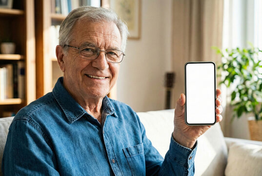 grandfather demonstrating technology with pride in cozy household setting - Powered by Adobe