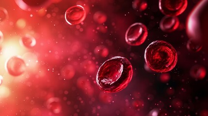 3D illustration of red blood cells flowing through a vessel. Microscopic view of erythrocytes in the circulatory system. Medical and scientific biology background