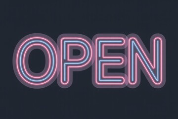 Stylish neon 'OPEN' sign with layered blue, white, and pink glowing outlines against a dark background. Indicates availability for business.