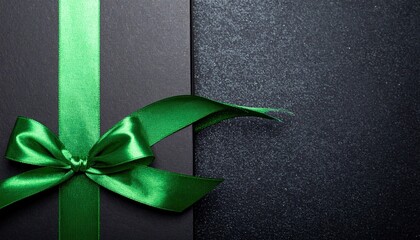 Elegant Black Background with Vibrant Green Satin Ribbon and Bow for Gift Presentation