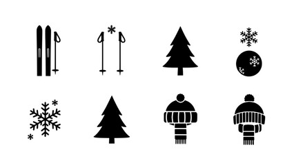 Diverse Collection of Winter Holiday and Sports Silhouette Vector Icons Set for Graphic Design