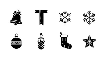 Naklejka premium Festive Collection of Christmas and Winter Holiday Icons Bells, Snowflakes, Ornaments, and More