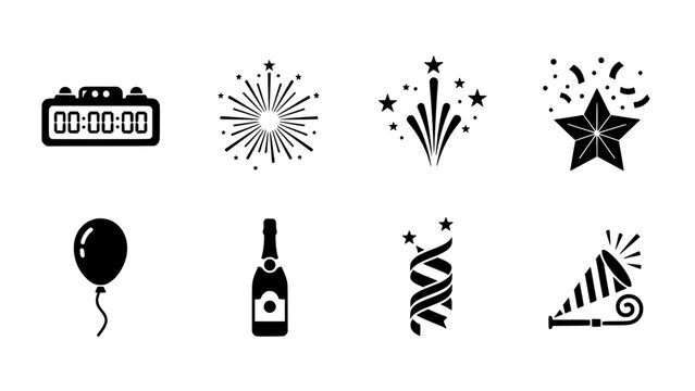 Elegant Monochrome Icons for Festive Celebrations, Special Occasions, and Party Events