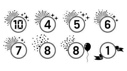 Celebration Numbers with Fireworks and Confetti Icons
