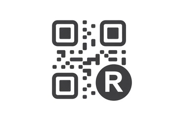 A black and white QR code featuring a prominent registered trademark symbol (R in a circle) integrated into its bottom-right corner.