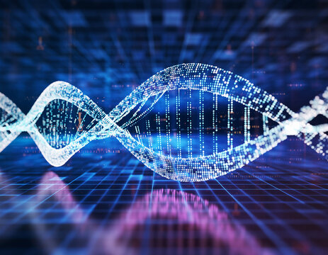 Futuristic Digital Healthcare and Bioinformatics Concept with Glowing DNA Helix Structure 