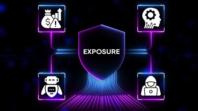 Digital exposure concept financial growth risk management artificial intelligence chatbot cybersecurity threat protection abstract neon network data flow