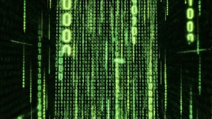 Dynamic Digital Rain A Mesmerizing Cascade of Binary Code in Motion Abstract Data Flow and Cyberpunk Aesthetic Perfect for Technology and Futuristic Visuals.