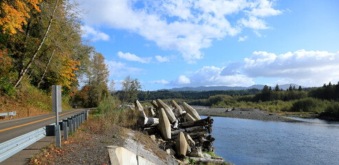 Concrete Dolosse: River bank stabalization and erosion prevention using engineered logjams and concrete dolos. (Hoh River, Washington)