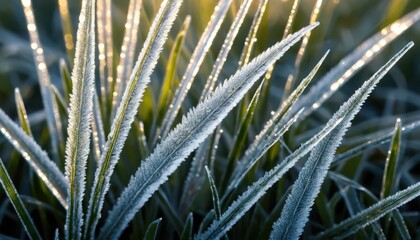 Beautiful frozen grass sparkling with morning light