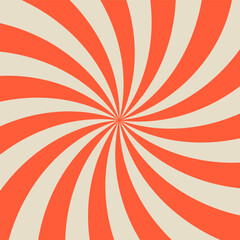 Red and beige swirl groovy starburst background. Retro twisted rays pattern with vintage psychedelic vibe. Abstract dynamic spiral design for posters, banners, wallpapers. Vector illustration.