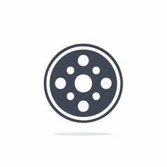Obraz premium Dark grey circular icon featuring multiple white inner circles often symbolizing a film reel or abstract disc