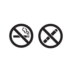 two circular prohibition signs depicting a lit cigarette and a smoking object with a red slash a stark silhouette