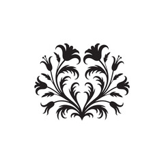 an elegant floral design featuring detailed blossoms and swirling leaves presented in a striking black and white silhouette