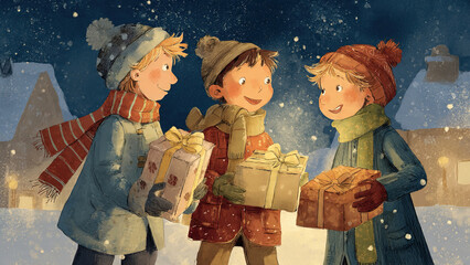 Christmas Holiday Illustration with Festive Elements