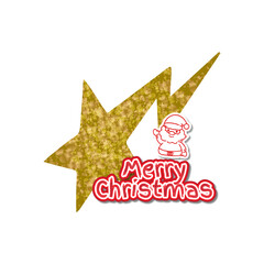 Merry christmas lettering typography with glitter star and santa sticker graphic