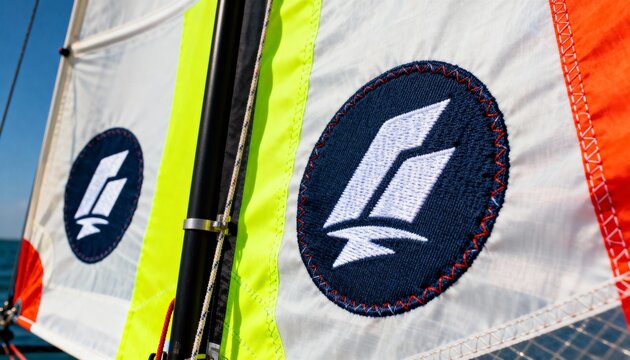 Medium frame capturing detailed customization of sail design with vibrant colors and personal logos being applied.