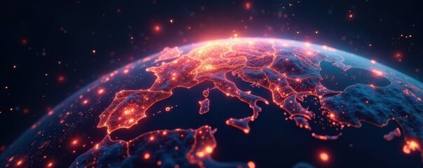 Abstract glowing network nodes forming planet Earth , website, wiring, artificial intelligence