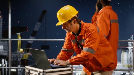 Desperate offshore engineer struggling with oil rig extraction operations, getting frustrated with...