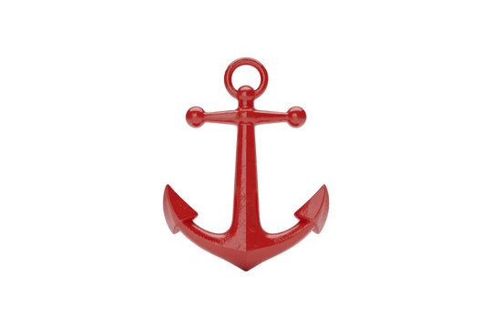 A vibrant red 3D rendered anchor, symbolizing stability and nautical themes, isolated on a solid background, perfect for maritime design. background removed
