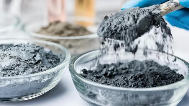 Medium shot of a scientist blending zinc elements in a lab to develop a durable alloy focused on strength improvement for industrial use.