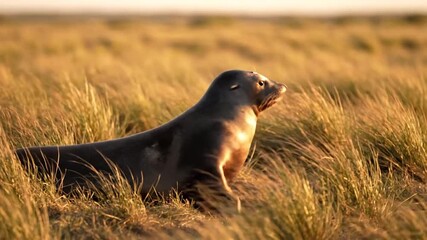 Serene Maritime Scene Applauded by Seals Resting Peacefully in Golden Hour Light