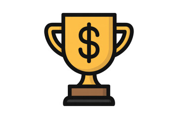 A golden trophy icon featuring a dollar sign, symbolizing financial success, achievement, reward, and wealth. Ideal for business and finance visuals. background removed