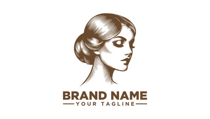 Elegant Woman Vector Illustration Logo Template for Beauty Brand
