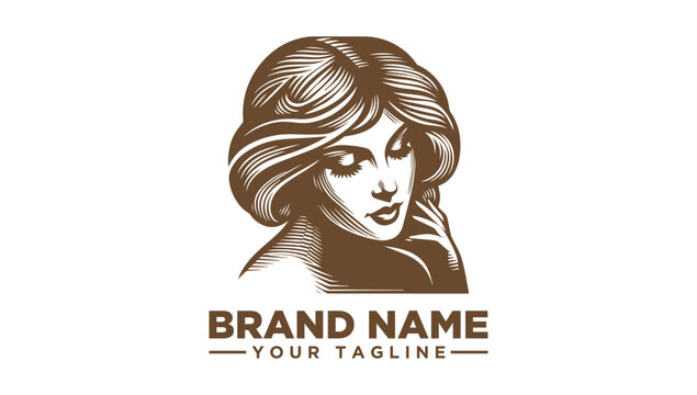 Beautiful woman with vintage hairstyle in an engraving style, an elegant beauty salon logo vector illustration