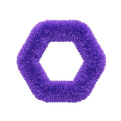 Purple hexagon 3d or fur or fluff or softness fabric tangled. Abstract fur made of flowing fabric or yarn tangled. Object PNG file. cotton velvet and silk. 3D Illustration.